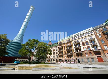 Maisons traditionnelles et Göteborg Energi à Esperantoplatsen dans le centre-ville, Gothenburg, Västra Götalands län, Suède, Europe Banque D'Images