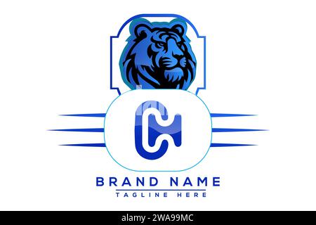 Logo CH Tiger Blue Design. Conception de logo de vecteur pour les entreprises. Illustration de Vecteur