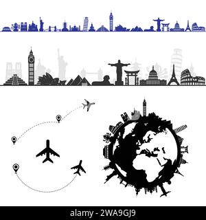 Sites du monde en ligne et avec cercle Illustration de Vecteur