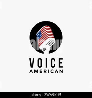 Modèle de vecteur d'icône de logo de microphone vocal américain sur fond blanc, vecteur de logo de drapeau des États-unis d'amérique Illustration de Vecteur