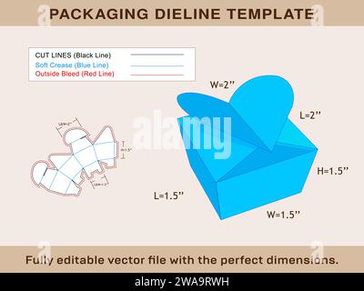 Fête d'anniversaire, modèle de ligne de découpe de boîte de cadeau de mariage et fichier vectoriel modifiable de boîte 3D. Illustration de Vecteur