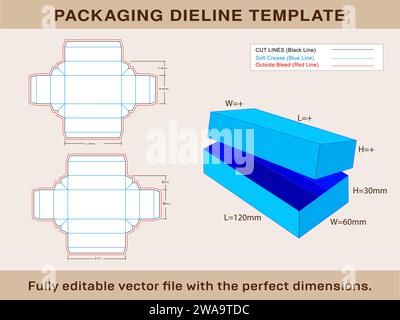 Modèle de boîte cadeau, modèle de ligne de découpe de boîte rectangulaire, fichier vectoriel modifiable. Illustration de Vecteur