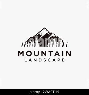 Modèle de vecteur d'icône de logo de paysage de forêt et de montagne sur fond blanc Illustration de Vecteur