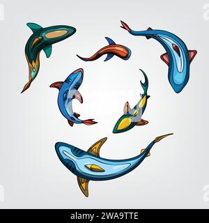 Illustration vectorielle de requins de dessins animés isolés Illustration de Vecteur
