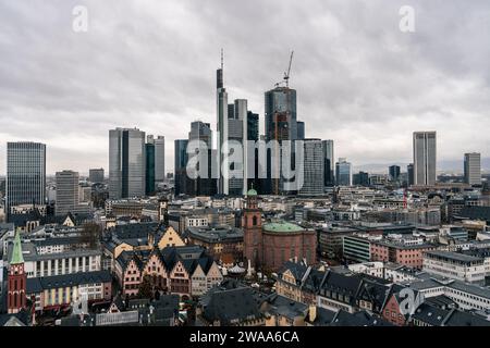 Paysage urbain de Francfort vu d'en haut, quartier financier, Union européenne Banque D'Images