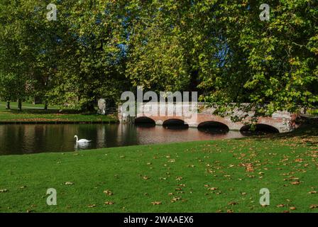 Pont stable au-dessus de la rivière Cam dans le domaine de Audley End House, près de Saffron Walden, Essex, Royaume-Uni Banque D'Images