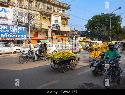 Delhi, Inde, 20 novembre 2015 : vie urbaine sur la Chandi Chowk Road dans le vieux Delhi. Banque D'Images