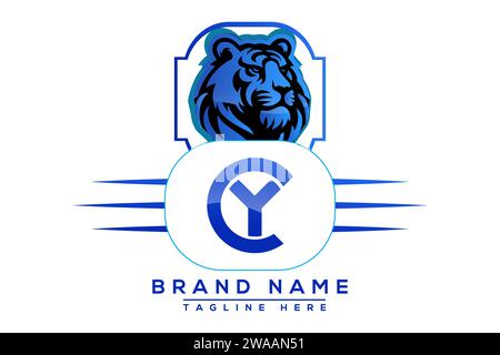 Logo bleu Tiger CY. Conception de logo de vecteur pour les entreprises. Illustration de Vecteur