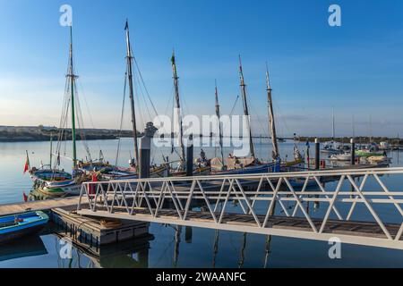Moita, Portugal : 25 novembre 2023 : bateaux traditionnels au port de Gaio, Moita. Portugal Banque D'Images