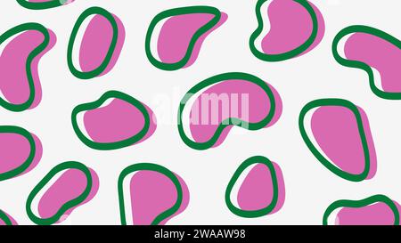 Motif memphis abstrait dessiné à la main. Doodle formes organiques roses avec contour vert sur fond blanc. Conception vectorielle d'art minimaliste Illustration de Vecteur