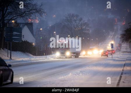 Viborg, Danemark. 03 janvier 2024. Fortes chutes de neige à Viborg, Jutland central, Danemark, mercredi 3 janvier 2024. Crédit : Ritzau/Alamy Live News crédit : Ritzau/Alamy Live News Banque D'Images