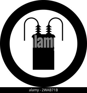 Icône de puissance d'énergie de sous-station haute tension de transformateur électrique dans le cercle rond couleur noire illustration vectorielle image de contour solide style simple Illustration de Vecteur