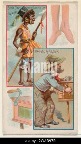 Figurines caricaturées / le Père Noël doit meubler les bas / Organic Revolution, de la série blagues (N118) publiée par Duke Sons & Co. Pour promouvoir Honest long Cut Tobacco 1963 de George S. Harris & Sons Banque D'Images