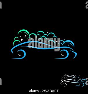 Logo design concept graphique créatif abstrait premium vecteur stock side voiture de sport avec mousse de savon. Lié à l'atelier de salon de lavage propre de transport Illustration de Vecteur