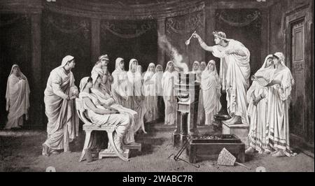 L'école des Vestales ou Vierges Vestales, prêtresses de Vesta, déesses du foyer dans la Rome antique. Ils cultivaient le feu sacré qui n'était pas autorisé à sortir, ils étaient libérés des obligations habituelles de se marier et de porter des enfants, et ils ont fait un vœu de chasteté afin de se consacrer à l'étude et à l'observance correcte des rituels d'état qui étaient interdits aux collèges masculins de prêtres. Banque D'Images