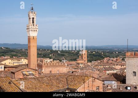 Vue sur les toits de Sienne vers la Torre Magna, vue depuis le toit de la cathédrale de Sienne, Italie Banque D'Images