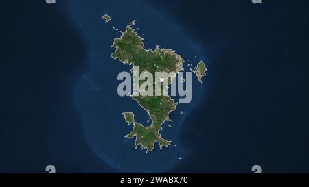 Mayotte a présenté un aperçu sur une carte satellite à basse résolution Banque D'Images