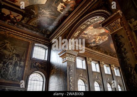 Londres, ROYAUME-UNI - 30 août 2023 : Painted Hall de l'Old Royal Naval College à Greenwich, Londres, Royaume-Uni Banque D'Images
