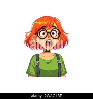 Fille aux cheveux de gingembre portant des lunettes avec des vêtements verts, illustration vectorielle Illustration de Vecteur