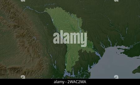 Moldavie mise en évidence sur une carte d'altitude en couleur pâle avec des lacs et des rivières Banque D'Images
