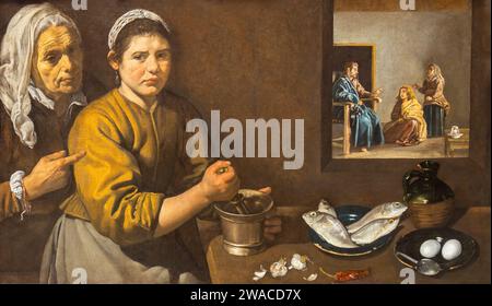 Londres, Royaume-Uni - 19 mai 2023 : scène de cuisine avec Christ dans la Maison de Marthe et Marie peinture de Diego Velázquez, exposée à la National Gallery de Londres Banque D'Images