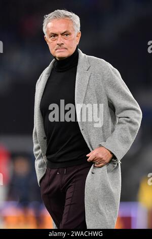Rome, Italie. 03 janvier 2024. Jose Mourinho entraîneur de L'AS Roma lors de l'échauffement du match de football Serie A entre L'AS Roma et l'US Cremonese au stade Olimpico de Rome (Italie), le 3 janvier 2024. Crédit : Insidefoto di andrea staccioli/Alamy Live News Banque D'Images