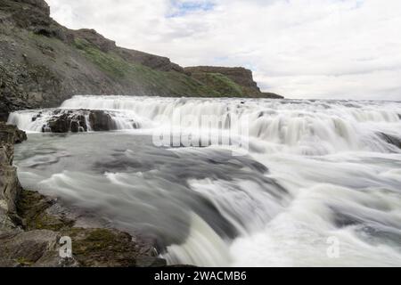 Partie supérieure de la cascade Gullfoss en Islande, Europe Banque D'Images