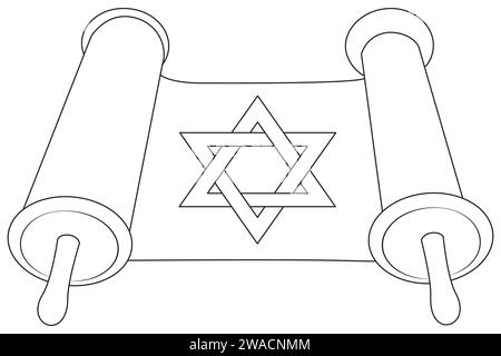 Rouleau Torah. Illustration plate de l'ancien rouleau de livre de la bible juive de torah. Éléments vectoriels pour la conception des fêtes juives. Joyeux Hanukkah Illustration. Coloriage. Dessin au trait Illustration de Vecteur