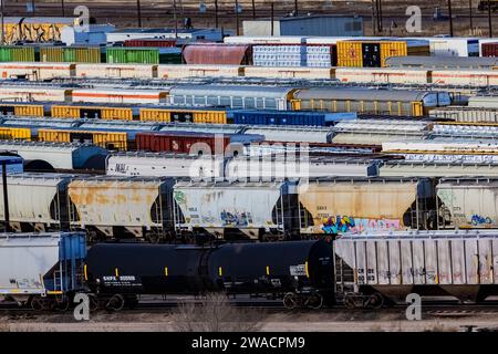 Bailey Yard, le plus grand triage ferroviaire au monde, Union Pacific Railroad, North Platte, Nebraska, USA [aucune autorisation de propriété ; licences éditoriales Banque D'Images