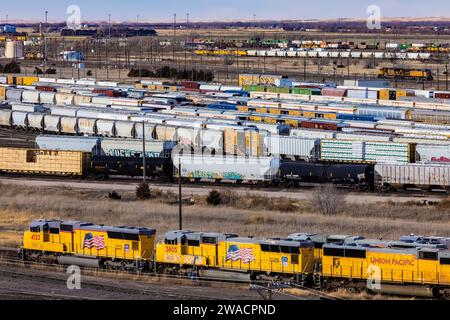 Bailey Yard, le plus grand triage ferroviaire au monde, Union Pacific Railroad, North Platte, Nebraska, USA [aucune autorisation de propriété ; licences éditoriales Banque D'Images