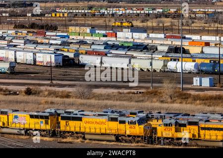 Bailey Yard, le plus grand triage ferroviaire au monde, Union Pacific Railroad, North Platte, Nebraska, USA [aucune autorisation de propriété ; licences éditoriales Banque D'Images