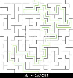 Labyrinthe de jeu de logique d'éducation pour les enfants. Trouvez le bon chemin. Ligne noire de labyrinthe carré simple isolé sur fond blanc. Avec la solution. Illustration vectorielle. Illustration de Vecteur