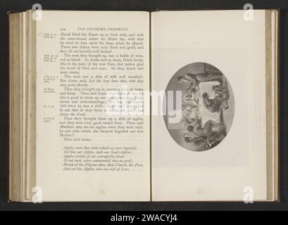 Production photographique d'une illustration de Thomas Stothard une fois Christens Reize à l'éternité par John Bunyan, Anonyme, d'après Thomas Stothard, c. 1871 - en 1881 ou avant impression photomécanique l'illustration est un groupe à la table avec Gaius à la tête. impression sur papier, p.ex. : gravure, gravure, lithographie Banque D'Images