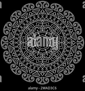 Dessins d'art de ligne Mandala sur fond noir. Coloriage pour enfants et adultes. Modèles pour la relaxation et la méditation. Illustration vectorielle Illustration de Vecteur