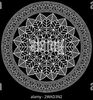 Dessins d'art de ligne Mandala sur fond noir. Coloriage pour enfants et adultes. Modèles pour la relaxation et la méditation. Illustration vectorielle Illustration de Vecteur