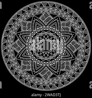 Dessins d'art de ligne Mandala sur fond noir. Coloriage pour enfants et adultes. Modèles pour la relaxation et la méditation. Illustration vectorielle Illustration de Vecteur