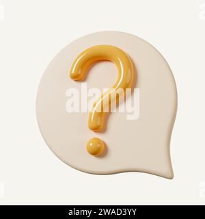 icône de bulle de point d'interrogation 3d. Bulle vocale pour poser la question FAQ ou icône de symbole de réponse AQ isolée sur fond blanc. illustration de rendu 3d. Écrêtage Banque D'Images
