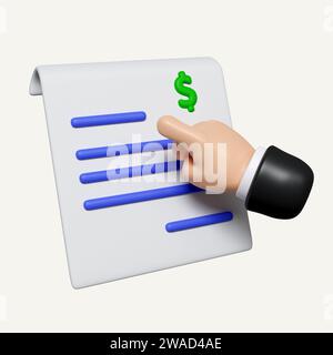main 3d pointant sur les documents financiers. icône isolée sur fond blanc. illustration de rendu 3d. Masque. Banque D'Images