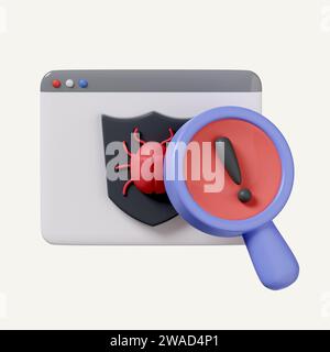 bogues de détection 3d et virus. Attaque de hacker et sécurité Web. icône isolée sur fond blanc. illustration de rendu 3d. Masque. Banque D'Images