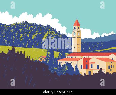 WPA affiche art d'un village comune dans Cerreto Guidi , une ville Médicis dans la ville métropolitaine de Florence dans la région Toscane de l'Italie fait en travaux proj Banque D'Images