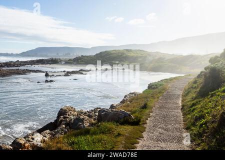 Afrique du Sud, Hermanus, côte rocheuse et Kammabaai Beach au beau jour Banque D'Images