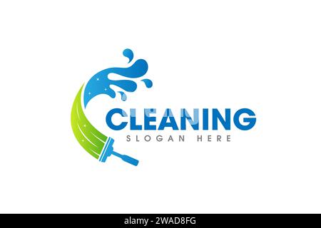 Design du logo commercial des services de nettoyage. Icône représentant un symbole de rayure de fenêtre avec éclaboussures d'eau isolée sur la lettre C. Illustration de Vecteur