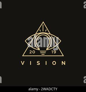 Modèle vectoriel d'icône de logo de vision créative abstraite lineart, d'icône de logo d'oeil et d'ampoule sur fond noir Illustration de Vecteur