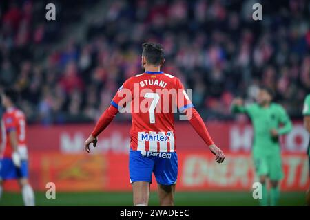 Girona, ESP. 03 janvier 2024. GIRONA FC-ATLÉTICO DE MADRID 03 janvier 2024 Stuani (7) de Girona FC lors du match entre Girona FC et AT. De Madrid correspondant à la dix-neuvième journée de la Liga EA Sports au stade municipal de Montilivi à Gérone, Espagne. Crédit : Rosdemora/Alamy Live News Banque D'Images