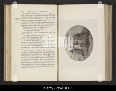 Production photographique d'une illustration de Thomas Stothard une fois Christens Reize à l'éternité par John Bunyan, anonyme, d'après Thomas Stothard, c. 1871 - en 1881 ou avant impression photomécanique l'illustration concerne Christian et cinq bergers qui nourrissent leurs moutons. impression sur papier, p.ex. : gravure, gravure, lithographie. troupeau, troupeau Banque D'Images