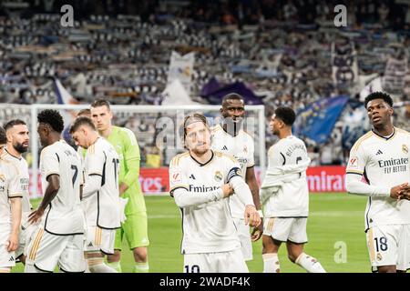 Madrid, Espagne. 03 janvier 2024. Joueurs du Real Madrid vus lors du LALIGA EA SPORTS entre le Real Madrid et Majorque au stade Santiago Bernabéu. Score final ; Real Madrid 1:0 Majorque. Crédit : SOPA Images Limited/Alamy Live News Banque D'Images