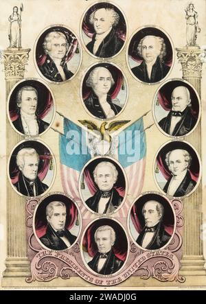 Lithographie, 'les présidents des États-Uniss' ca. 1849, montre des portraits de présidents américains Banque D'Images