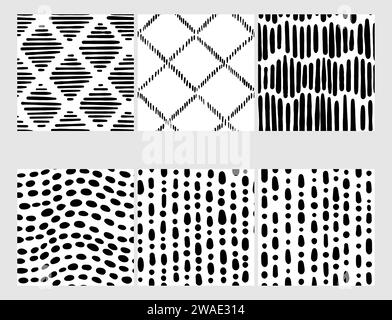 Jeu de petits motifs de tiret. Motif de tableau de bord minimal sans couture, petits éléments. Illustration de Vecteur