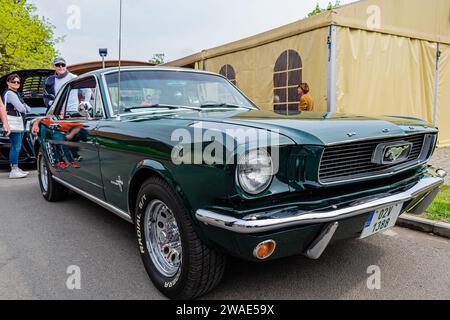 Mutenice, République tchèque - 7 mai 2022 événement caritatif voitures américaines parmi les caves Ford Mustang année de construction1966 voiture historique Banque D'Images