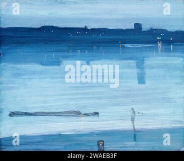 James Abbott McNeill Whistler, nocturne : bleu et argent - Chelsea, peinture de paysage à l'huile sur bois, 1871 Banque D'Images